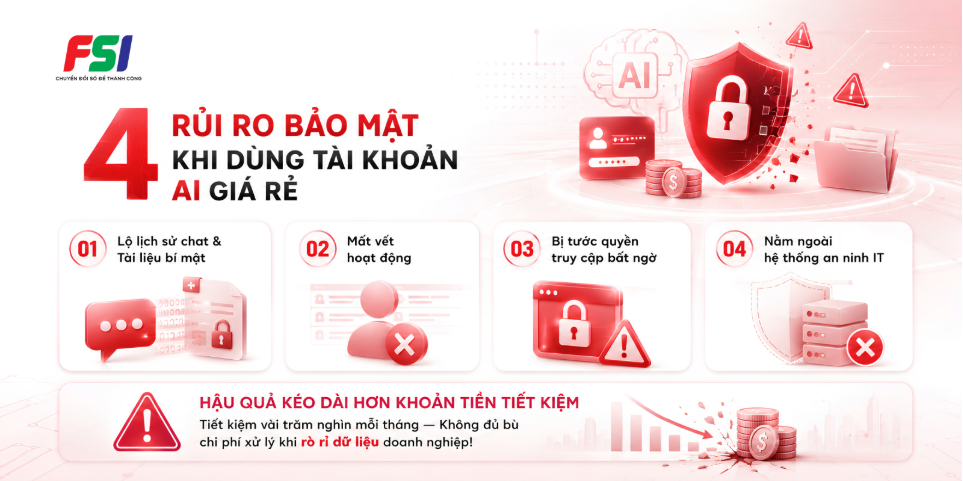 Tài khoản AI giá rẻ có thể dẫn tới các rủi ro bảo mật cho doanh nghiệp.