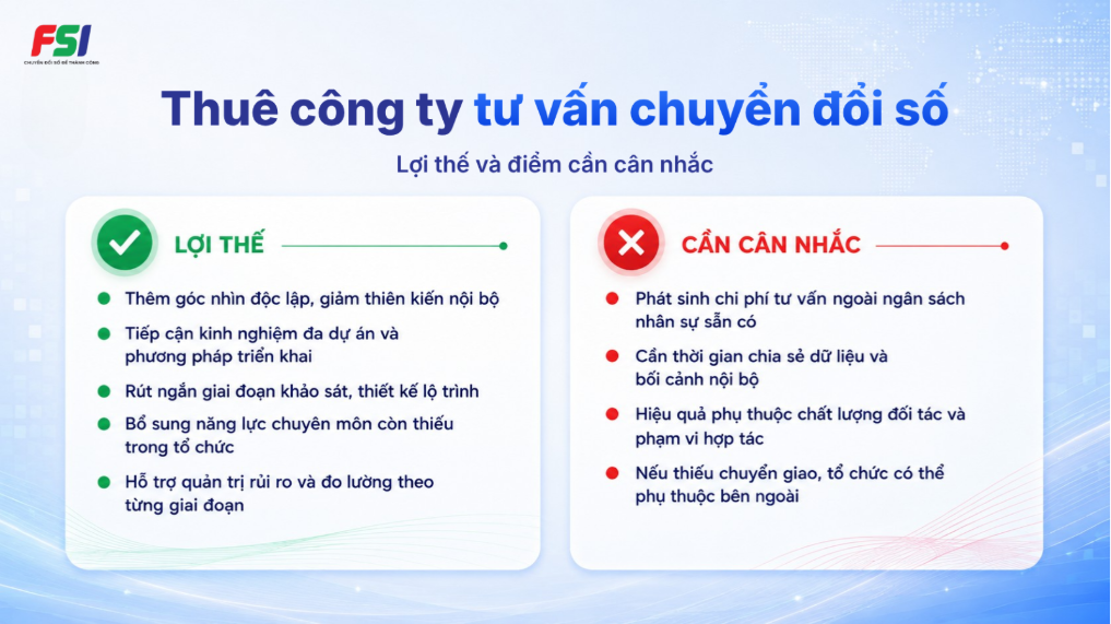Ưu điểm và hạn chế khi thuê công ty tư vấn chuyển đổi số