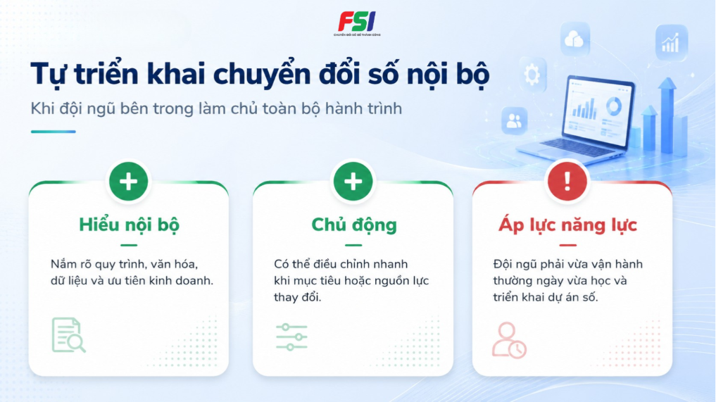 Ưu điểm và áp lực khi tự triển khai chuyển đổi số nội bộ